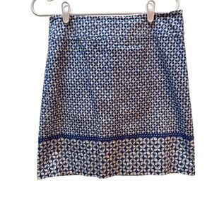 Talbots Womens Blue White Geometric Floral Print Cotton Straight Skirt Size 4